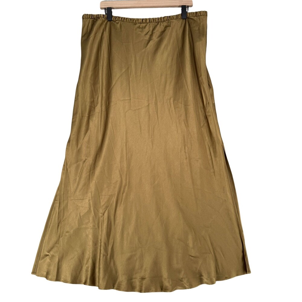 J.Crew Collection Pull On Maxi Skirt XXL Luster Crepe Slits Elastic Waist Boho - Picture 2 of 9